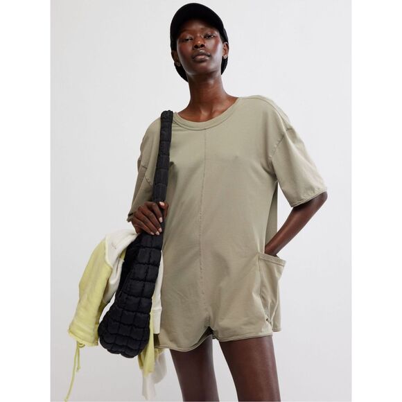 Free People Pants - Free People Movement Hot Shot Tee Romper in Sage Stone Size Medium NWT
